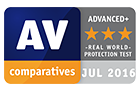 AV-Comparatives Advanced+ real world protection test award - July 2016