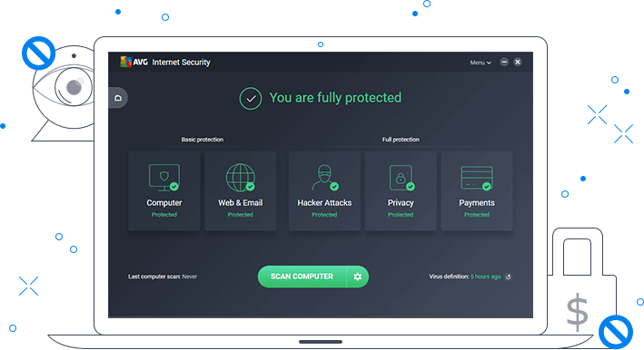 laptop with AVG Internet Security data safe screen